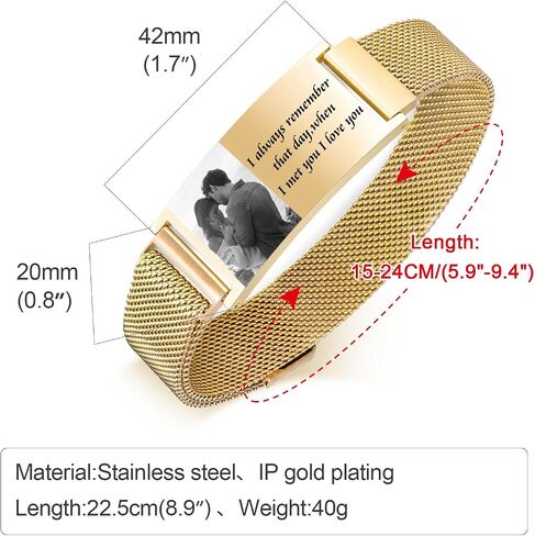 Personalized Photo Bracelet for Men - Free Engraving Custom Bracelets,Hypoallergenic Stainless Steel Adjustable Engraved Wristband,Trendy Waterproof Customizable Picture Bracelet Gift for Women in Saudi Arabia