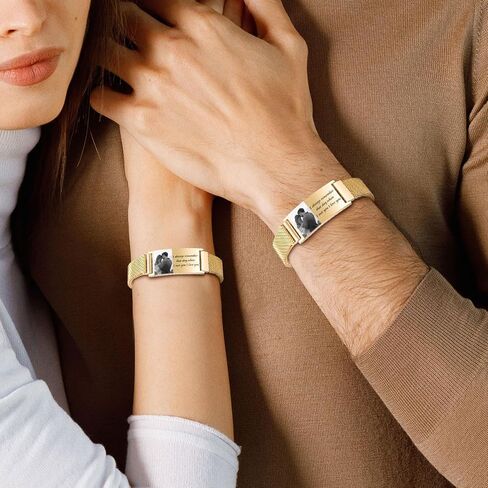 Personalized Photo Bracelet for Men - Free Engraving Custom Bracelets,Hypoallergenic Stainless Steel Adjustable Engraved Wristband,Trendy Waterproof Customizable Picture Bracelet Gift for Women in Saudi Arabia