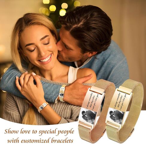 Personalized Photo Bracelet for Men - Free Engraving Custom Bracelets,Hypoallergenic Stainless Steel Adjustable Engraved Wristband,Trendy Waterproof Customizable Picture Bracelet Gift for Women in Saudi Arabia