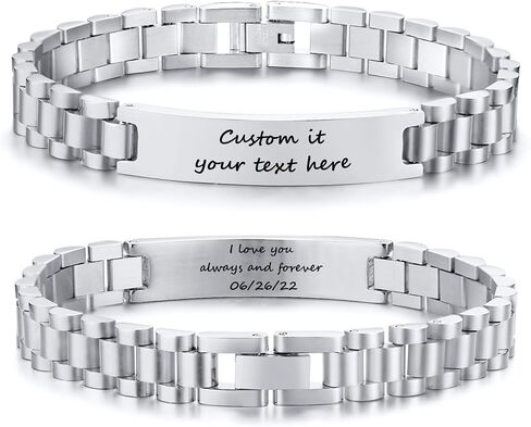 Personalized Engraved Bracelet for Men - Free Engraving Customized Bracelets,Hypoallergenic Stainless Steel Watch Band Link Chain Wristband,Trendy Adjustable Customizable Bracelet Jewelry for Women in Kuwait