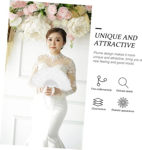Artibetter Wedding Handheld Pearl Fan مع لهجات ملحقات زفاف أنيقة لدعائم التصوير الفوتوغرافي ومستلزمات الحفلات in Kuwait