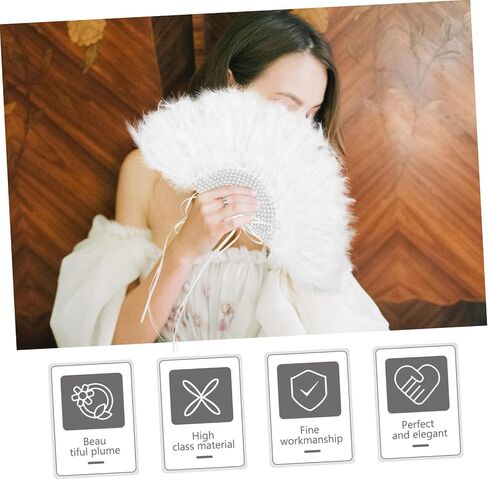 Artibetter Wedding Handheld Pearl Fan مع لهجات ملحقات زفاف أنيقة لدعائم التصوير الفوتوغرافي ومستلزمات الحفلات in Kuwait