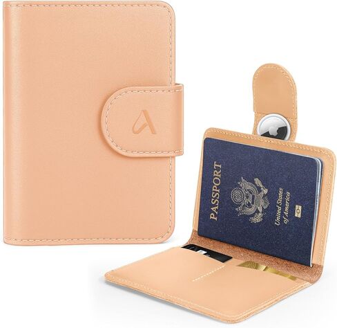 ALLIVE Passport Holder for Travel, Genuine Leather Passport Holder with AirTag Hidden Pocket, Rfid Blocking Passport Cover Travel Wallet for Women Men, Airport Essentials Gift (Black) in Saudi Arabia