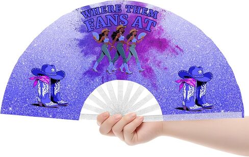 Where Them Fans at Clack Fan, Boots on the Ground Hand Fan, Fans for Line Dancing, Western Large Festival Folding Fans, 26in (Pink) in Saudi Arabia