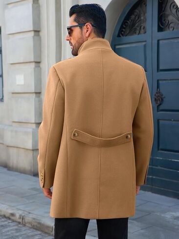 Runcati Mens Trench Coat Double Breadged Stand Stand Coat Pea Coat Discal Winter Winter Mid Long Overcoat in Kuwait