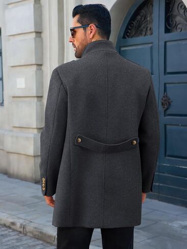 Runcati Mens Trench Coat Double Breadged Stand Stand Coat Pea Coat Discal Winter Winter Mid Long Overcoat in Kuwait