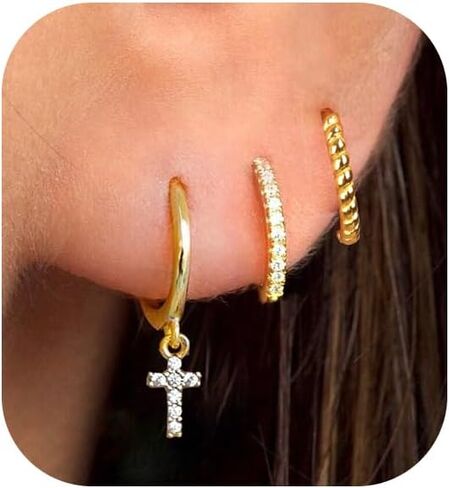 Ewrkbr Pearl Drop Earrings for Women, Dainty Gold Earrings Stack 14K Gold Plated Small Gold Huggie Hoop Earrings for Women Trendy Cute Pearl Earring Sets for Multiple Piercings Gold Jewelry for Women in Kuwait