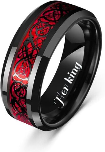 Custom Engraved Couple Rings Set Promise Rings for Him and Her Red and Black Matching Wedding Rings for Couples Engagement Rings Sets Celtic Dragon Tungsten Ring Red Ruby Rings for Women in Kuwait