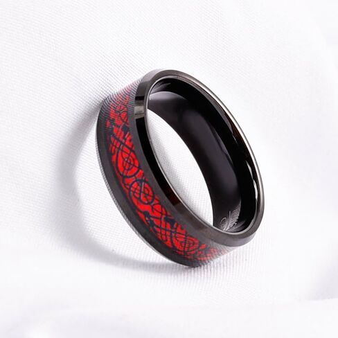 Custom Engraved Couple Rings Set Promise Rings for Him and Her Red and Black Matching Wedding Rings for Couples Engagement Rings Sets Celtic Dragon Tungsten Ring Red Ruby Rings for Women in Kuwait