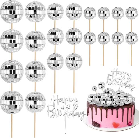30 PCS Disco Balls Cake Decoration, 4 Sizes Disco Ball Birthday Cake Centerpiece Disco Table Decor for 1970s Music Dance Themed Party Supplies in Saudi Arabia