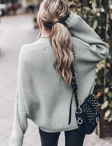 Ugerlov Women's Oversized Sweaters Batwing Sleeve Mock Neck Jumper Tops Chunky Knit Pullover Sweater in Kuwait