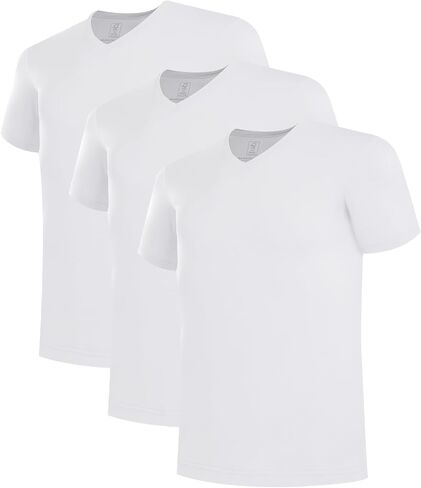 BAMBOO COOL Men’s Undershirts Slim Fit V-Neck/Crewneck, Moisture-Wicking T-Shirts Soft Stretch White Tees for Men, 3 Pack in Kuwait