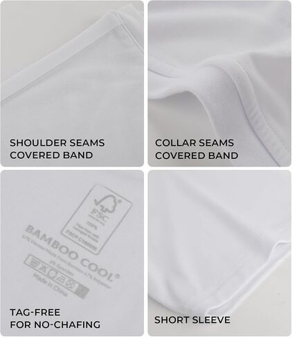 BAMBOO COOL Men’s Undershirts Slim Fit V-Neck/Crewneck, Moisture-Wicking T-Shirts Soft Stretch White Tees for Men, 3 Pack in Kuwait