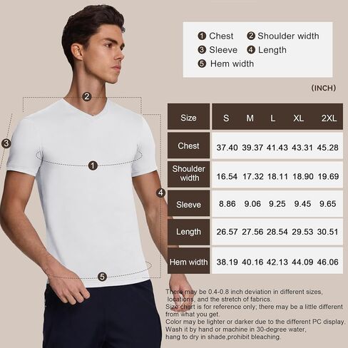 BAMBOO COOL Men’s Undershirts Slim Fit V-Neck/Crewneck, Moisture-Wicking T-Shirts Soft Stretch White Tees for Men, 3 Pack in Kuwait