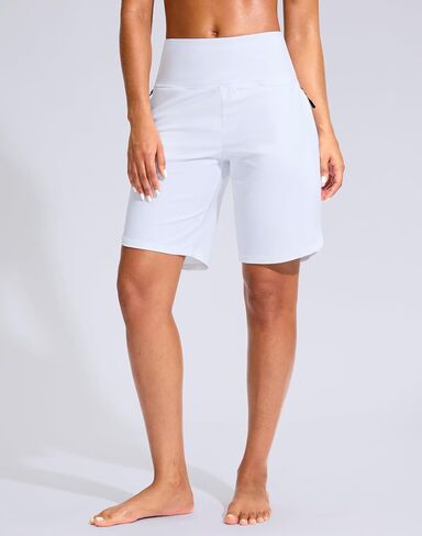 G Gradual Women's 9" Long Swim Board Shorts with Zipper Pockets High Waisted Knee Length Beach Swimming Shorts with Liner in Kuwait