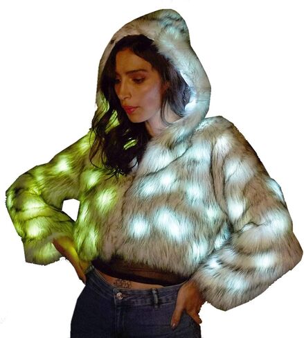 Women's Mens 15 Color LED Overlength Faux Fur Coat Light Up Rave Long Outwear Fancy Dress Party Performence Cosutme in Kuwait