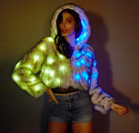 Women's Mens 15 Color LED Overlength Faux Fur Coat Light Up Rave Long Outwear Fancy Dress Party Performence Cosutme in Kuwait