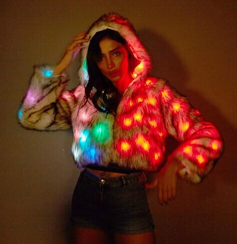 Women's Mens 15 Color LED Overlength Faux Fur Coat Light Up Rave Long Outwear Fancy Dress Party Performence Cosutme in Kuwait