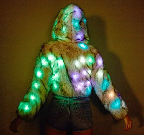 Women's Mens 15 Color LED Overlength Faux Fur Coat Light Up Rave Long Outwear Fancy Dress Party Performence Cosutme in Kuwait