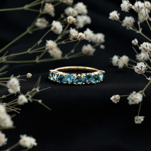 Natural London Blue Topaz Heart Eternity Band for Women, 4 mm Heart Shape Blue Topaz Ring, Aaa Quality - Ready To Gift in Saudi Arabia