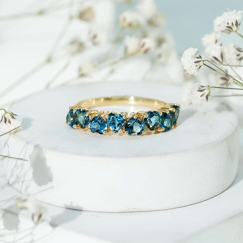 Natural London Blue Topaz Heart Eternity Band for Women, 4 mm Heart Shape Blue Topaz Ring, Aaa Quality - Ready To Gift in Saudi Arabia