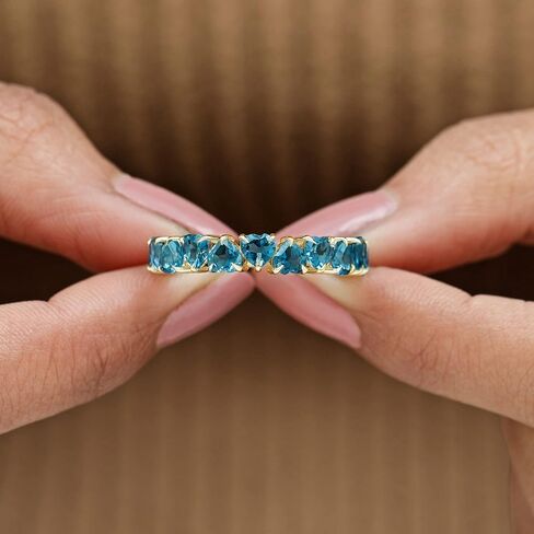 Natural London Blue Topaz Heart Eternity Band for Women, 4 mm Heart Shape Blue Topaz Ring, Aaa Quality - Ready To Gift in Saudi Arabia