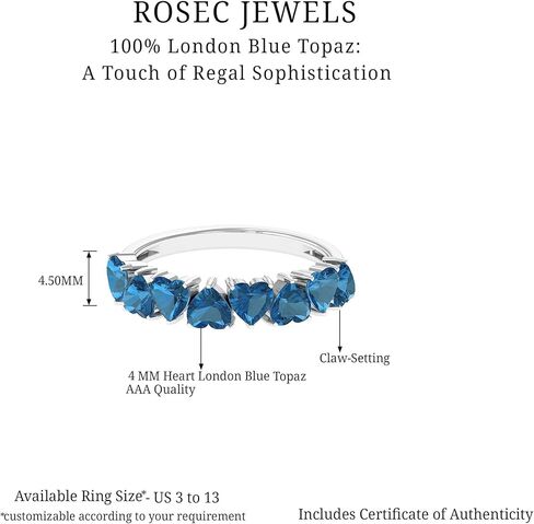 Natural London Blue Topaz Heart Eternity Band for Women, 4 mm Heart Shape Blue Topaz Ring, Aaa Quality - Ready To Gift in Saudi Arabia