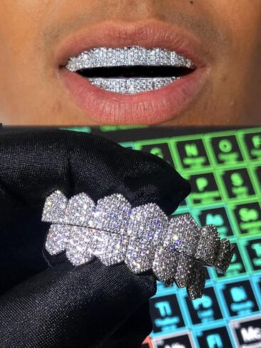 Grillz Grills for Your Teeth Simulated Diamond Teeth Grillz with Extra Molding Bars Included 18K Gold Plated All Iced Out Cubic Zirconia Golden Teeth for Men Women in Saudi Arabia