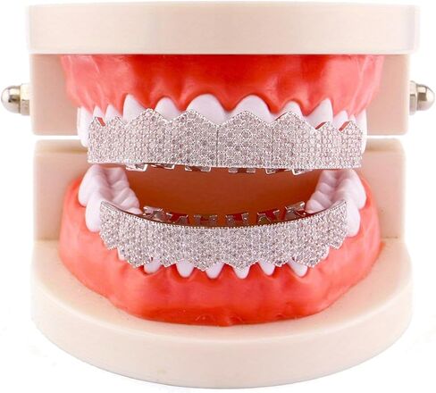 Grillz Grills for Your Teeth Simulated Diamond Teeth Grillz with Extra Molding Bars Included 18K Gold Plated All Iced Out Cubic Zirconia Golden Teeth for Men Women in Saudi Arabia