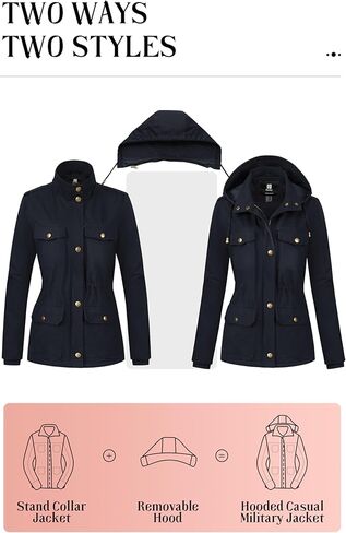 Pursky Women's Cotton Anorak Lightweight Military Jacket Warm Utility Casual Coat With Removable Hood in Kuwait