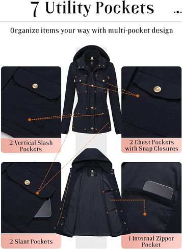 Pursky Women's Cotton Anorak Lightweight Military Jacket Warm Utility Casual Coat With Removable Hood in Kuwait