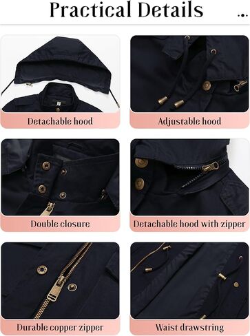 Pursky Women's Cotton Anorak Lightweight Military Jacket Warm Utility Casual Coat With Removable Hood in Kuwait