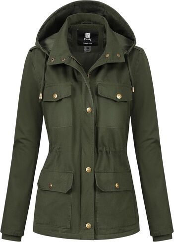 Pursky Women's Cotton Anorak Lightweight Military Jacket Warm Utility Casual Coat With Removable Hood in Kuwait