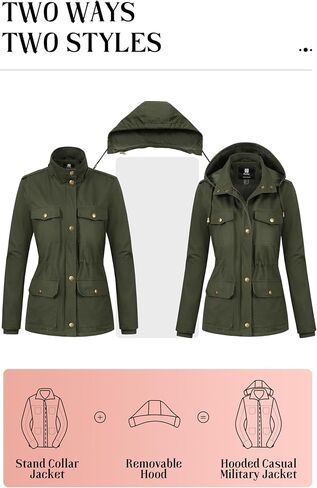 Pursky Women's Cotton Anorak Lightweight Military Jacket Warm Utility Casual Coat With Removable Hood in Kuwait