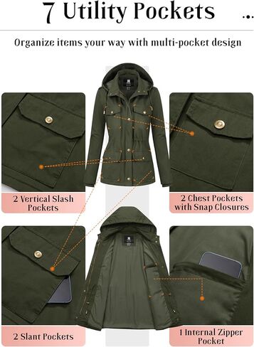 Pursky Women's Cotton Anorak Lightweight Military Jacket Warm Utility Casual Coat With Removable Hood in Kuwait
