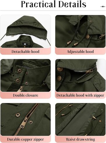 Pursky Women's Cotton Anorak Lightweight Military Jacket Warm Utility Casual Coat With Removable Hood in Kuwait