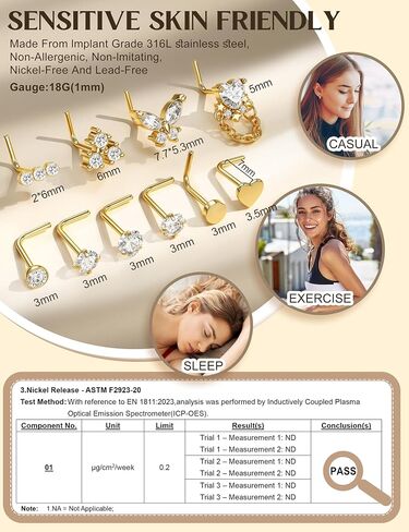 Thunaraz 18g 20g hypoallergenic stefice steel حلقات الأنف طوق l شكل أنف ترصيع القلب لطيف مربع تشيك ست أنف العظم المسمار المجوهرات ثقب المجوهرات للنساء in Saudi Arabia