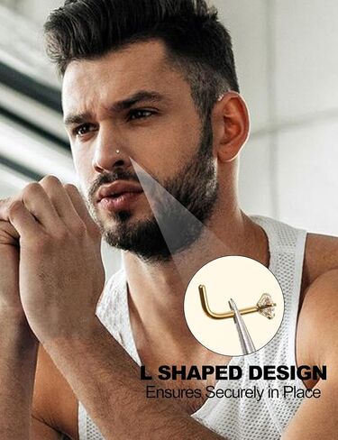 Thunaraz 18g 20g hypoallergenic stefice steel حلقات الأنف طوق l شكل أنف ترصيع القلب لطيف مربع تشيك ست أنف العظم المسمار المجوهرات ثقب المجوهرات للنساء in Saudi Arabia
