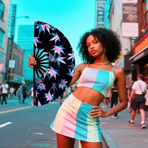 Krifey كبير معجبين باليد القابل للطي - Bold Snap Fans for Line Dancing و Rave و EDM Festivals & Drag Show in Kuwait