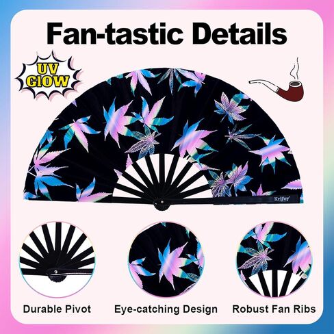 Krifey كبير معجبين باليد القابل للطي - Bold Snap Fans for Line Dancing و Rave و EDM Festivals & Drag Show in Kuwait