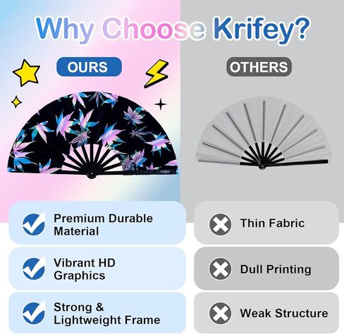 Krifey كبير معجبين باليد القابل للطي - Bold Snap Fans for Line Dancing و Rave و EDM Festivals & Drag Show in Kuwait