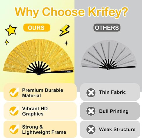 Krifey Large Folding Hand Fan – Bold Snap Fans for Line Dancing, Rave, EDM Festivals & Drag Shows – Statement Accessory for Women, Baddies & Party Queens in Saudi Arabia