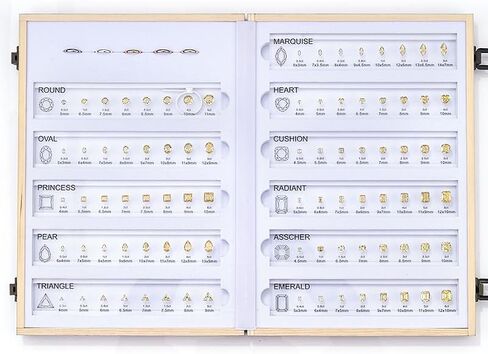 Diamond Size Shape Guide Selector Kit, 5A Cubic Zirconia Engagement Ring Size Comparison Tool Box, 11 Classic Diamond Cutting Shape Mix 8 Different Size With Ring Measuring Ruler -Yellow in Saudi Arabia