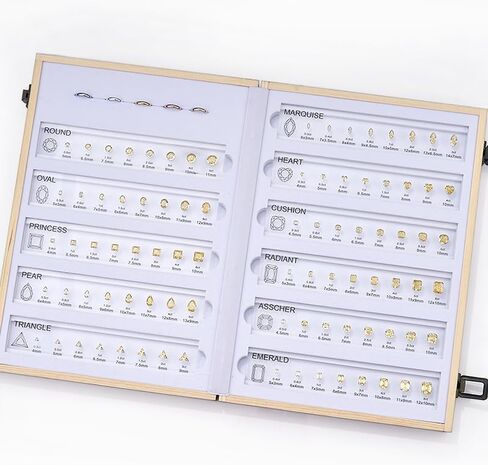 Diamond Size Shape Guide Selector Kit, 5A Cubic Zirconia Engagement Ring Size Comparison Tool Box, 11 Classic Diamond Cutting Shape Mix 8 Different Size With Ring Measuring Ruler -Yellow in Saudi Arabia