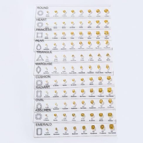 Diamond Size Shape Guide Selector Kit, 5A Cubic Zirconia Engagement Ring Size Comparison Tool Box, 11 Classic Diamond Cutting Shape Mix 8 Different Size With Ring Measuring Ruler -Yellow in Saudi Arabia