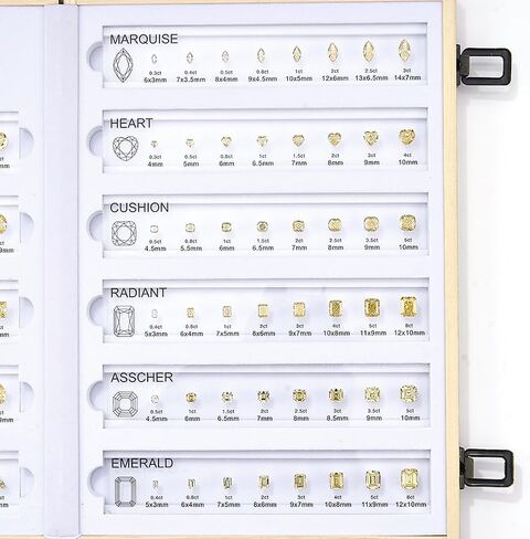 Diamond Size Shape Guide Selector Kit, 5A Cubic Zirconia Engagement Ring Size Comparison Tool Box, 11 Classic Diamond Cutting Shape Mix 8 Different Size With Ring Measuring Ruler -Yellow in Saudi Arabia