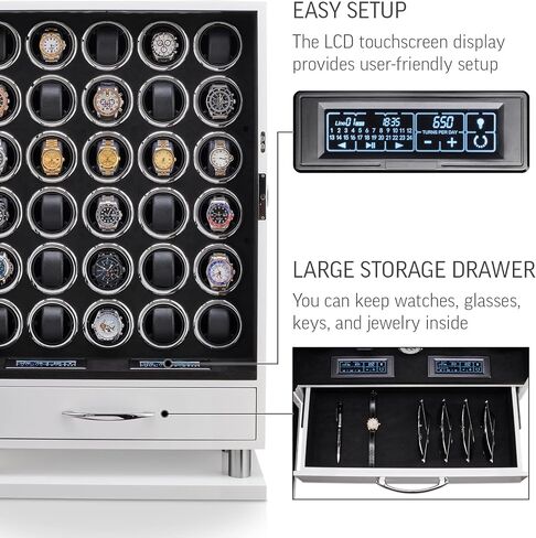 30 Watch Winder with Fingerprint Lock and Large Storage Drawer (White) in Saudi Arabia