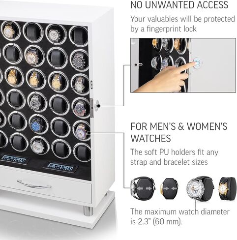 30 Watch Winder with Fingerprint Lock and Large Storage Drawer (White) in Saudi Arabia