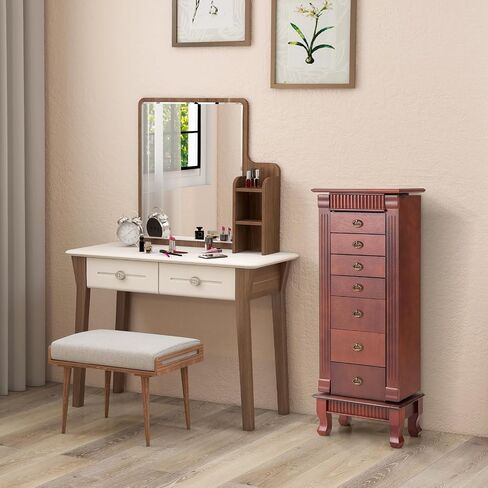 Giantex Standing Jewelry Armoire Cabinet Storage Chest with 7 Drawers, 2 Side Doors, 12 Necklace Hooks, Makeup Mirror and Top Divided Storage Organizer, Large Standing Jewelry Armoire in Saudi Arabia