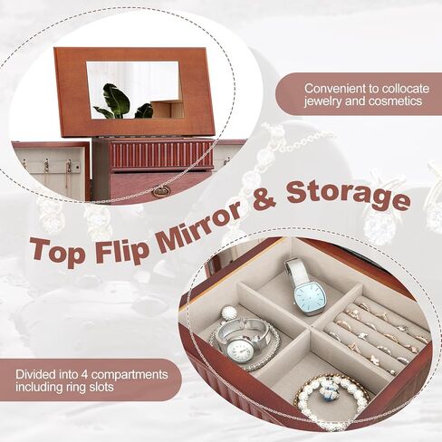 Giantex Standing Jewelry Armoire Cabinet Storage Chest with 7 Drawers, 2 Side Doors, 12 Necklace Hooks, Makeup Mirror and Top Divided Storage Organizer, Large Standing Jewelry Armoire in Saudi Arabia